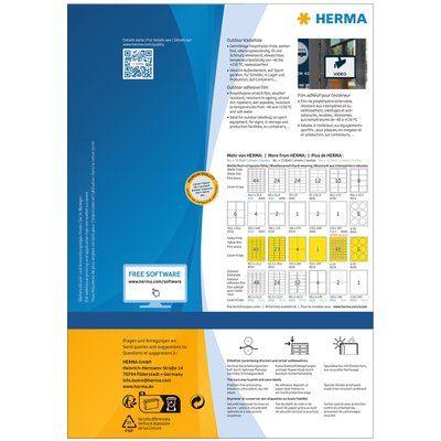 Etiquette HERMA 9543 210x297mm résistante intempéries blanc 40 pièces