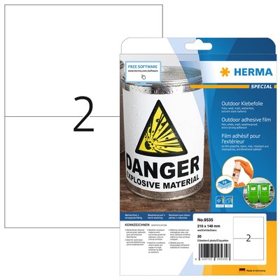 Etiquette HERMA 9535 210x148mm résistante intempéries blanc 20 pièces