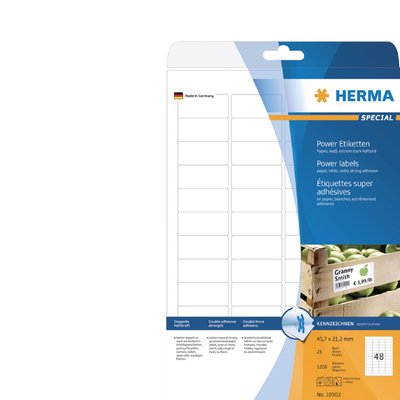 Etiket HERMA Power 10902 45.7x21.2mm wit 1200 stuks