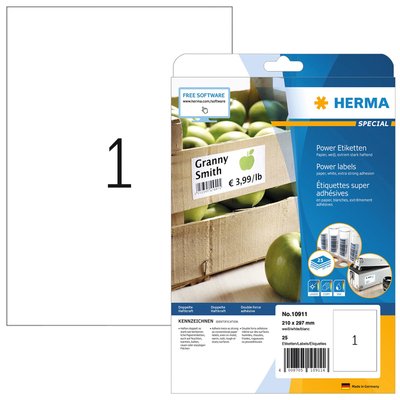 Etiquette HERMA Power 10911 210x297mm blanc 25 pièces