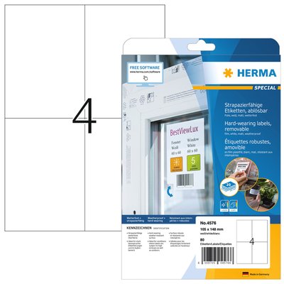 Etiket HERMA 4576 105x148mm folie wit 80 stuks