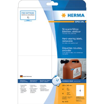 Etiket HERMA 4576 105x148mm folie wit 80 stuks