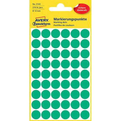 Etiket Avery 3143 rond 12mm groen 270 stuks
