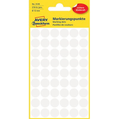 Etiket Avery 3145 rond 12mm wit 270 stuks