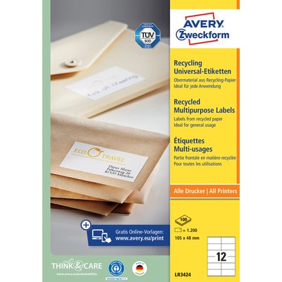 Etiquette Avery LR3424 105x48mm recyclé blanc 1200 pièces