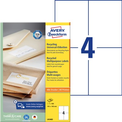 Etiket Avery LR3483 105x148mm recycled wit 400 stuks