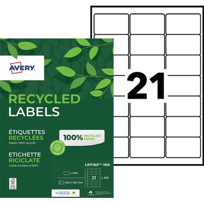 Etiquette Avery LR7160-100 63,5x38,1mm recyclé 2100 pcs
