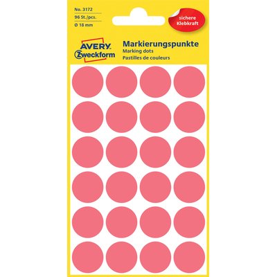 Etiket Avery 3172 rond 18mm lichtrood 96 stuks