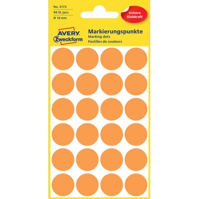 Etiket Avery 3173 rond 18mm lichtoranje 96 stuks