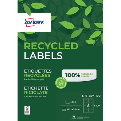 Etiket Avery LR7165-100 99.1x67.7mm recycled wit 800 stuks