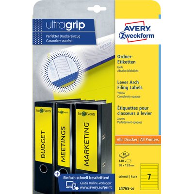 Rugetiket Avery smal 38x192mm zelfklevend geel