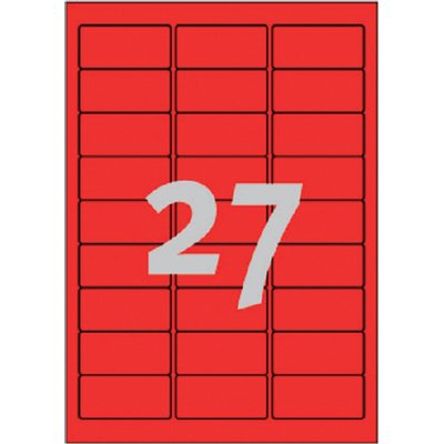 Etiket Avery L6003-25 63.5x29.6 neon rood 675 stuks