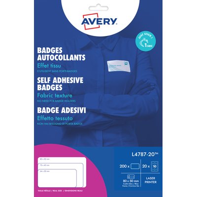 Naambadge etiket Avery L4787-20 80x50mm blauw kader 200 stuks