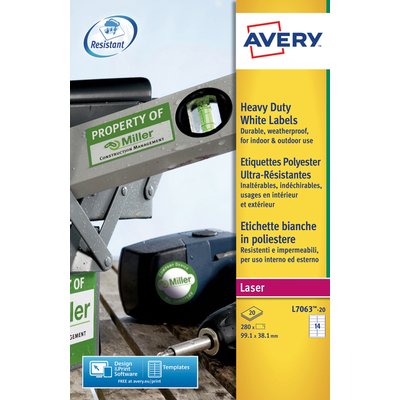Etiket Avery L7063-20 99.1x38.1mm polyester wit 280 stuks