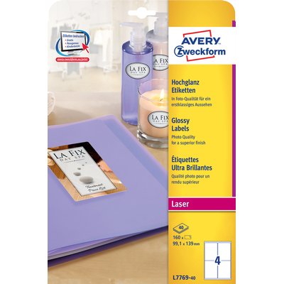Etiquette Avery L7769-40 99,1x139mm brillant blanc 160 pièces