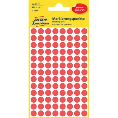 Etiket Avery 3010 rond 8mm rood 416 stuks