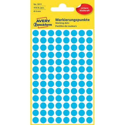 Etiquette Avery 3011 ronde 8mm bleu 416 pièces