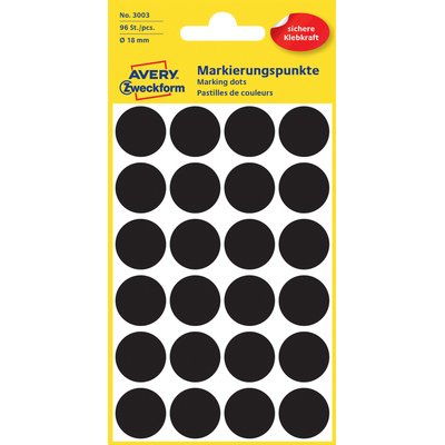 Etiket Avery 3003 rond 18mm zwart 96 stuks
