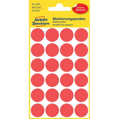 Etiket Avery 3004 rond 18mm rood 96 stuks