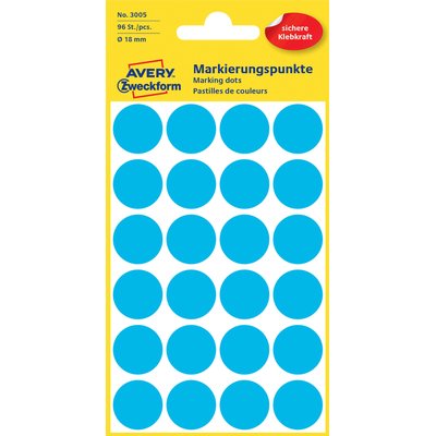 Etiquette Avery 3005 ronde 18mm bleu 96 pièces