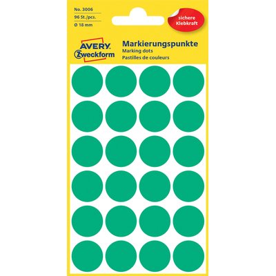 Etiquette Avery 3006 rond 18mm vert 96 pièces
