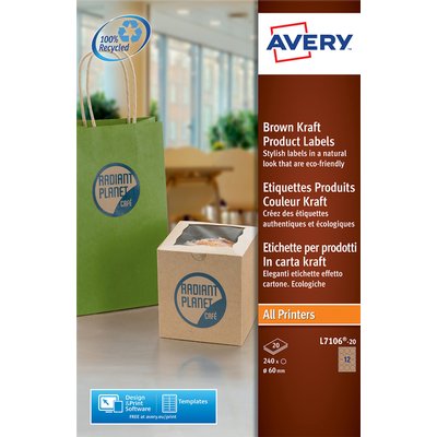 Etiket Avery L7106-20 60mm bruin 240 stuks