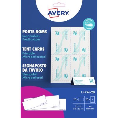 Tafelnaambord Avery L4796-20 210x60mm wit 20 stuks