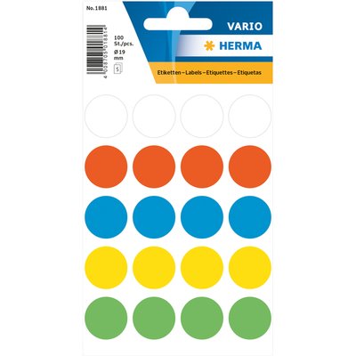 Etiket HERMA 1881 rond 19mm assorti 100 stuks