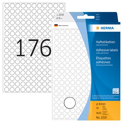 Etiket HERMA 2210 rond 8mm wit 5632 stuks