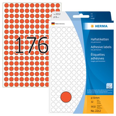 Etiquette HERMA 2212 rond 8mm rouge 5632 pièces