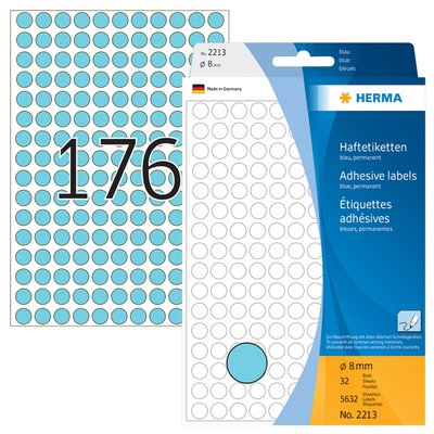 Etiquette HERMA 2213 rond 8mm bleu 5632 pièces