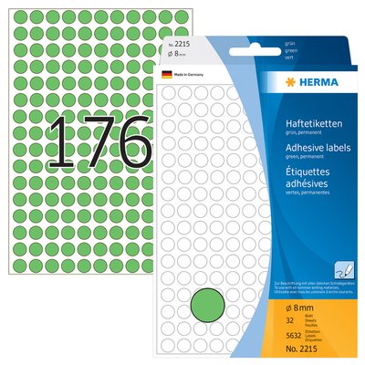 Etiquette HERMA 2215 rond 8mm vert 5632 pièces