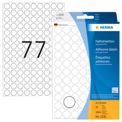 Etiquette HERMA 2230 rond 13mm blanc 2464 pièces