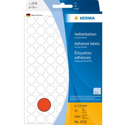 Etiket HERMA 2232 rond 13mm rood 2464 stuks