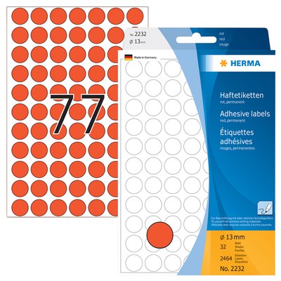 Etiket HERMA 2232 rond 13mm rood 2464 stuks