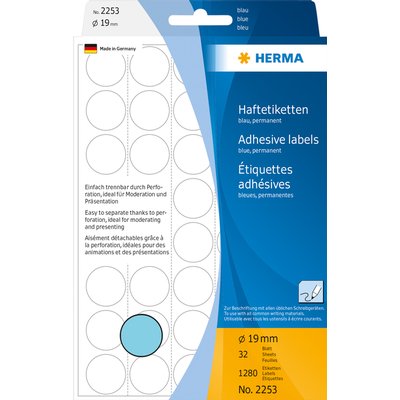 Etiquette HERMA 2253 rond 19mm bleu 1280 pièces