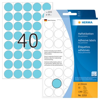 Etiquette HERMA 2253 rond 19mm bleu 1280 pièces