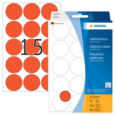 Etiket HERMA 2272 rond 32mm rood 480 stuks