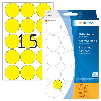 Etiquette HERMA 2271 rond 32mm jaune 480 pièces