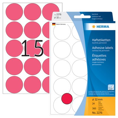 Etiket HERMA 2276 rond 32mm fluor rood 360 stuks