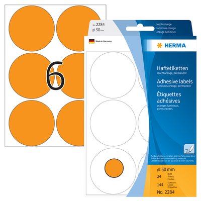 Etiquette HERMA 2284 rond 50mm orange fluo 144 pièces