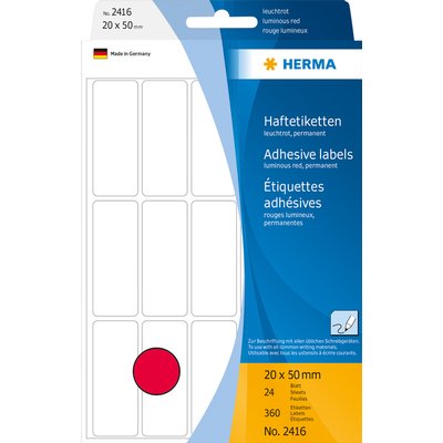 Etiket HERMA 2416 20x50mm fluor rood 360 stuks