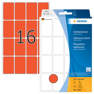 Etiquette HERMA 2452 25x40mm rouge 512 pièces