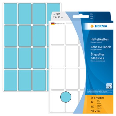 Etiquette HERMA 2453 25x40mm bleu 512 pièces