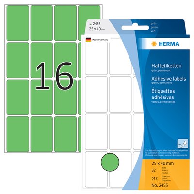 Etiquette HERMA 2455 25x40mm vert 512 pièces