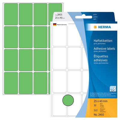 Etiquette HERMA 2455 25x40mm vert 512 pièces