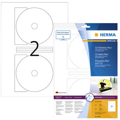 Etiquette HERMA 8624 CD 116mm blanc opaque 20 pièces