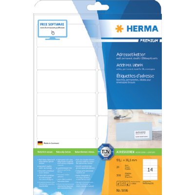Etiket HERMA 5076 99.1x38.1mm premium wit 350 stuks