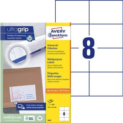 Etiket Avery 3427 105x74mm wit 800 stuks