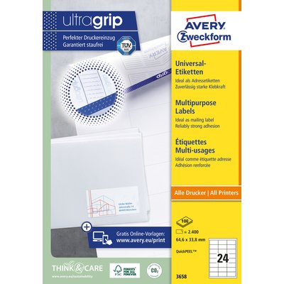 Etiket Avery 3658 64.6x33.8mm wit 2400 stuks